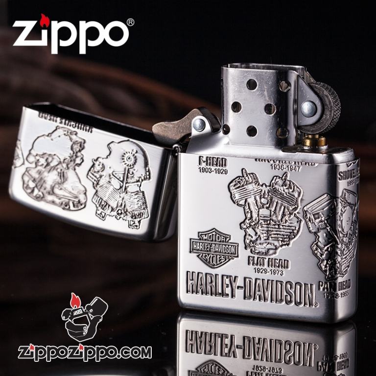 Bật lửa Zippo phiên bản bạc cổ điển động cơ Harley