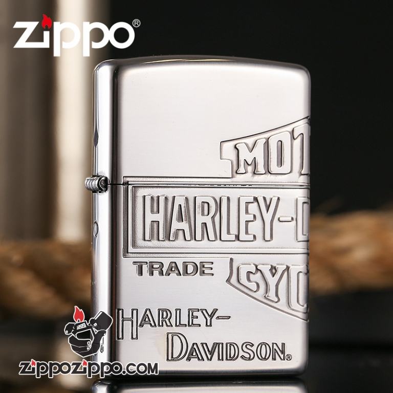 Zippo Chính Hãng Bạc Khác Chữ Harley Davidson 3 Mặt