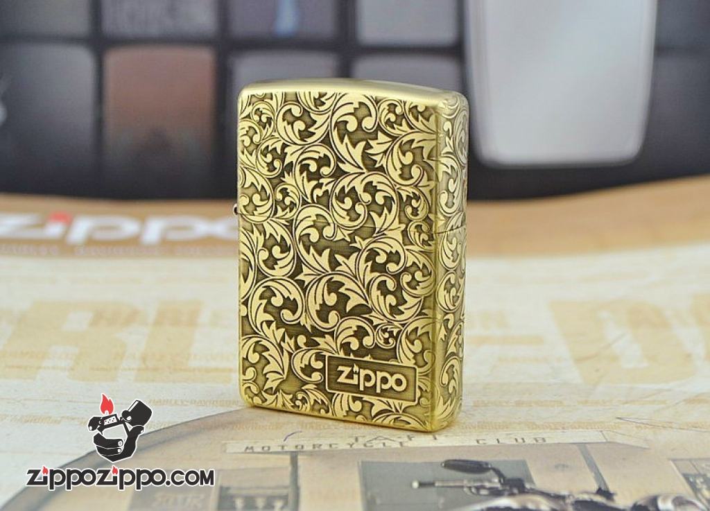 Zippo chính hãng đồng khắc hoa văn nổi logo zp