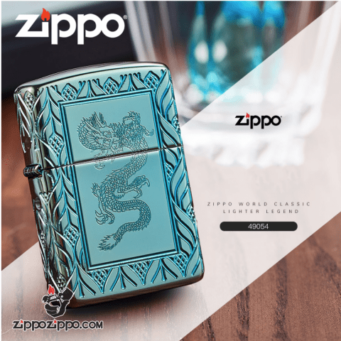 Zippo Armor màu xanh lá cây khắc sâu  MultiCut 360 hoa văn và Rồng chính giữa