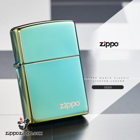 Bật Lửa Zippo Sơn Màu Xanh Lá Trà -Logo Zippo SKU 49191ZL – Zippo High Polish Teal Logo Zippo